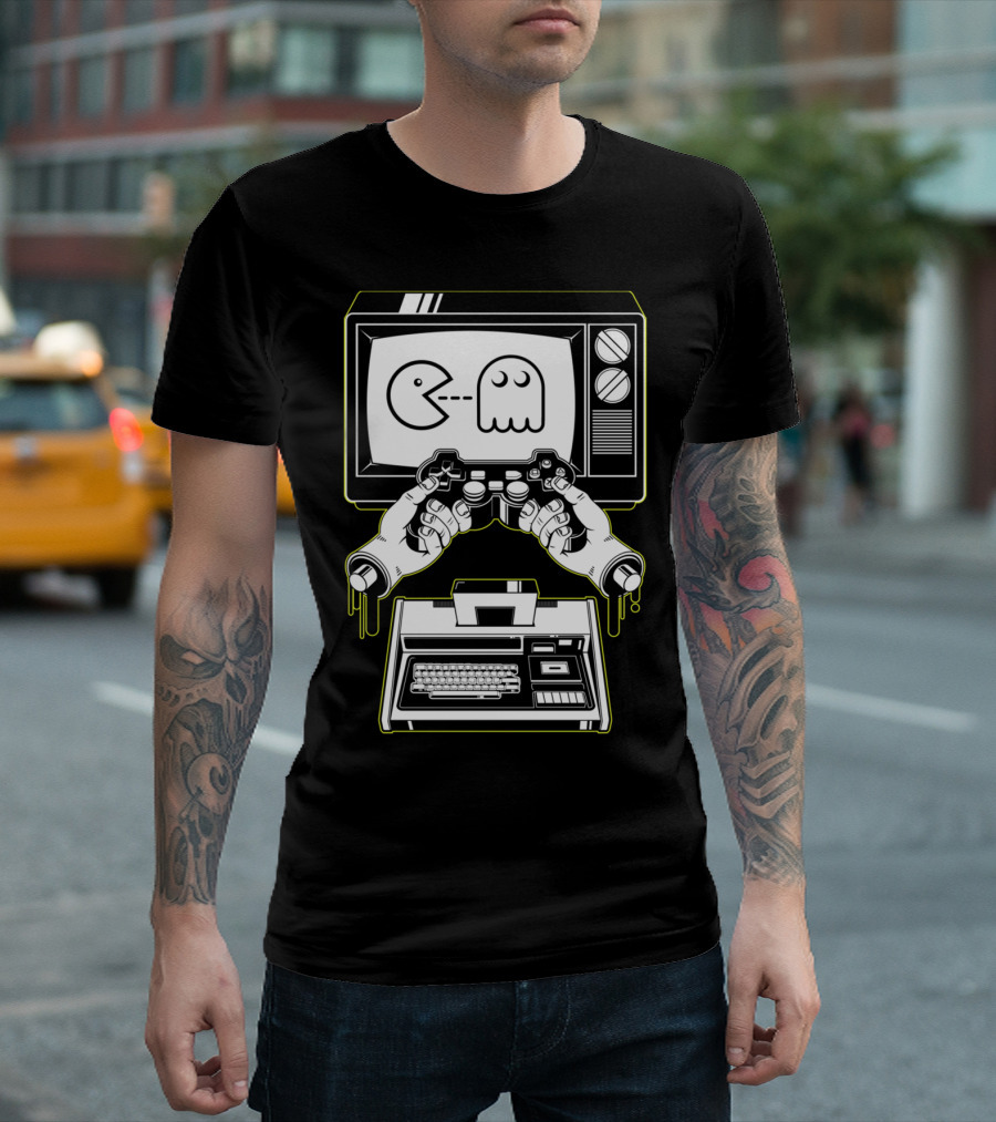 Joystick Division Retro Gaming Mashup Pac-Man Ghost Console Controller Fusion T-Shirt