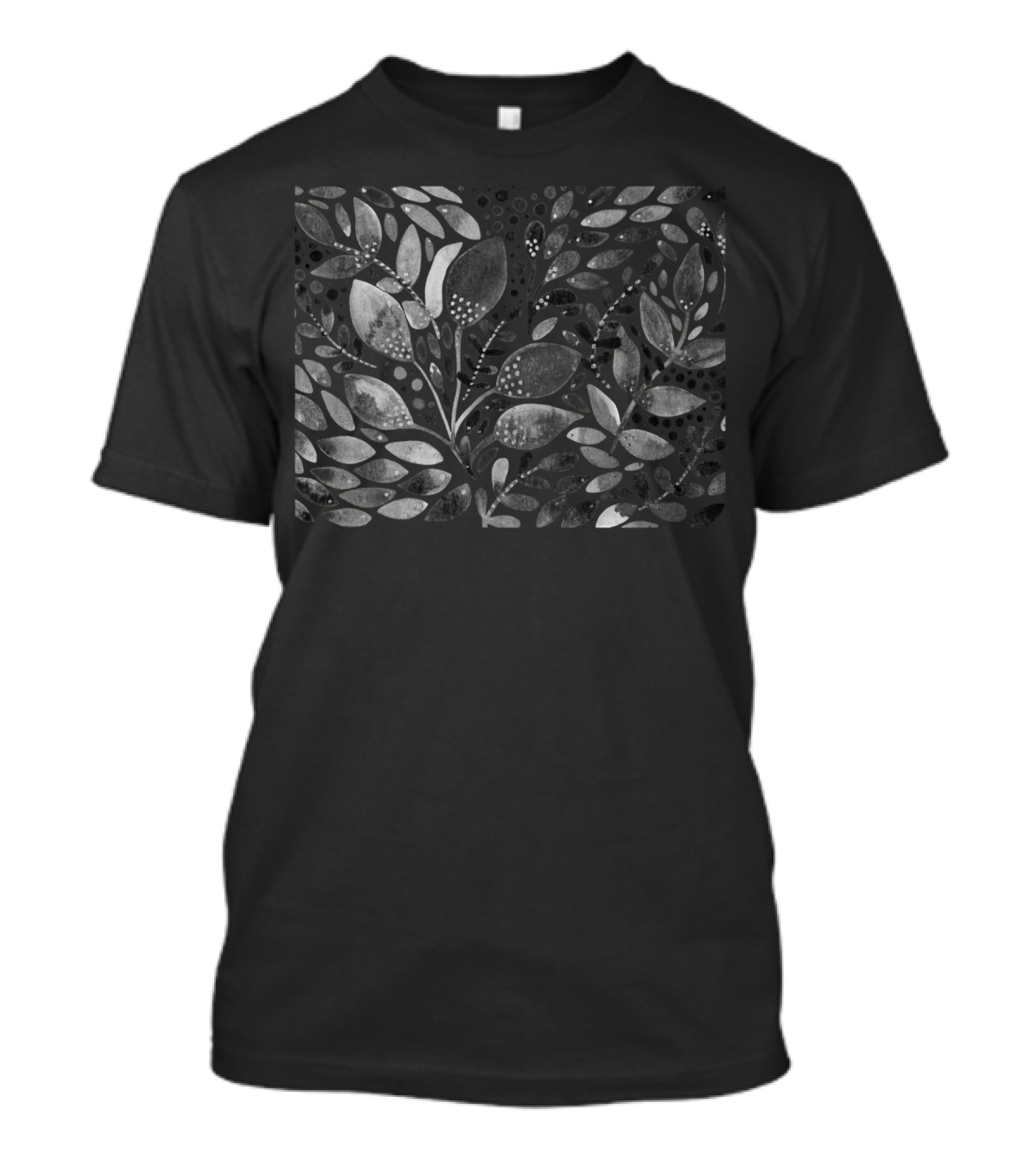 Black And White Watercolor Leaves Pattern Organic Nature Elements T-Shirt