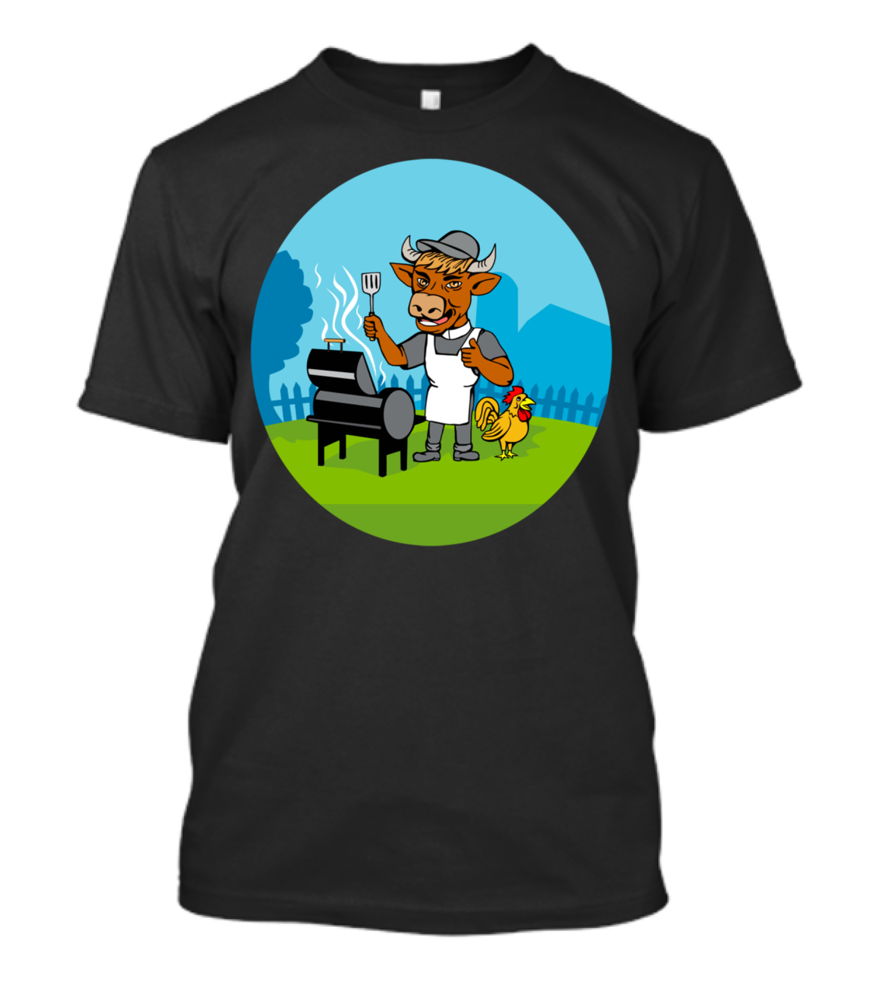 Clergy Cow Minister Barbecue Chef With Rooster By Grill T-Shirt