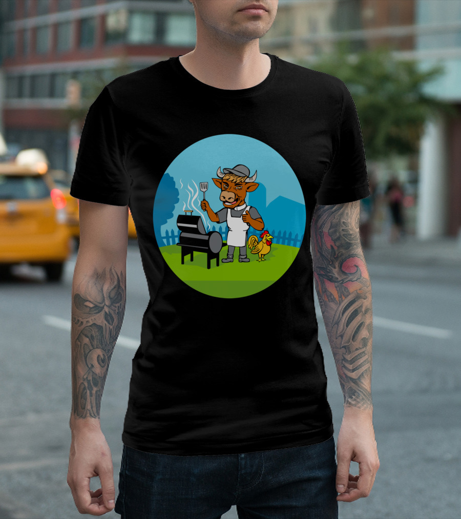 Clergy Cow Minister Barbecue Chef With Rooster By Grill T-Shirt