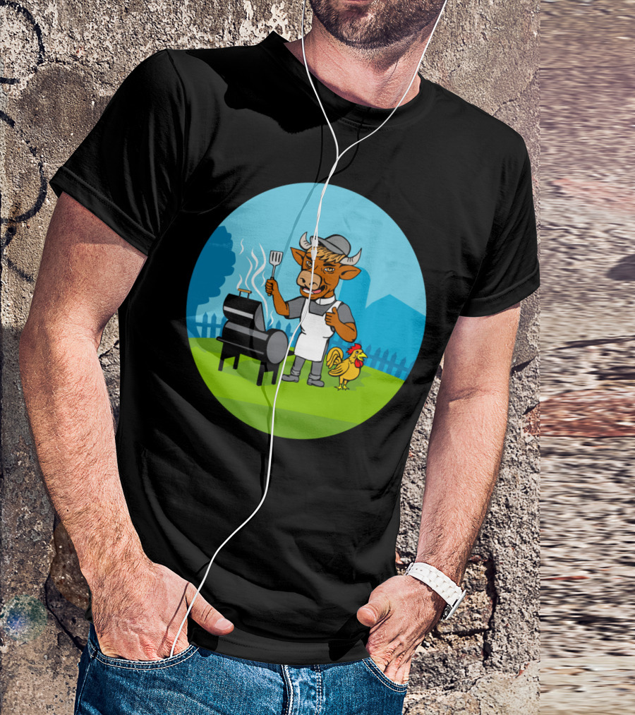 Clergy Cow Minister Barbecue Chef With Rooster By Grill T-Shirt