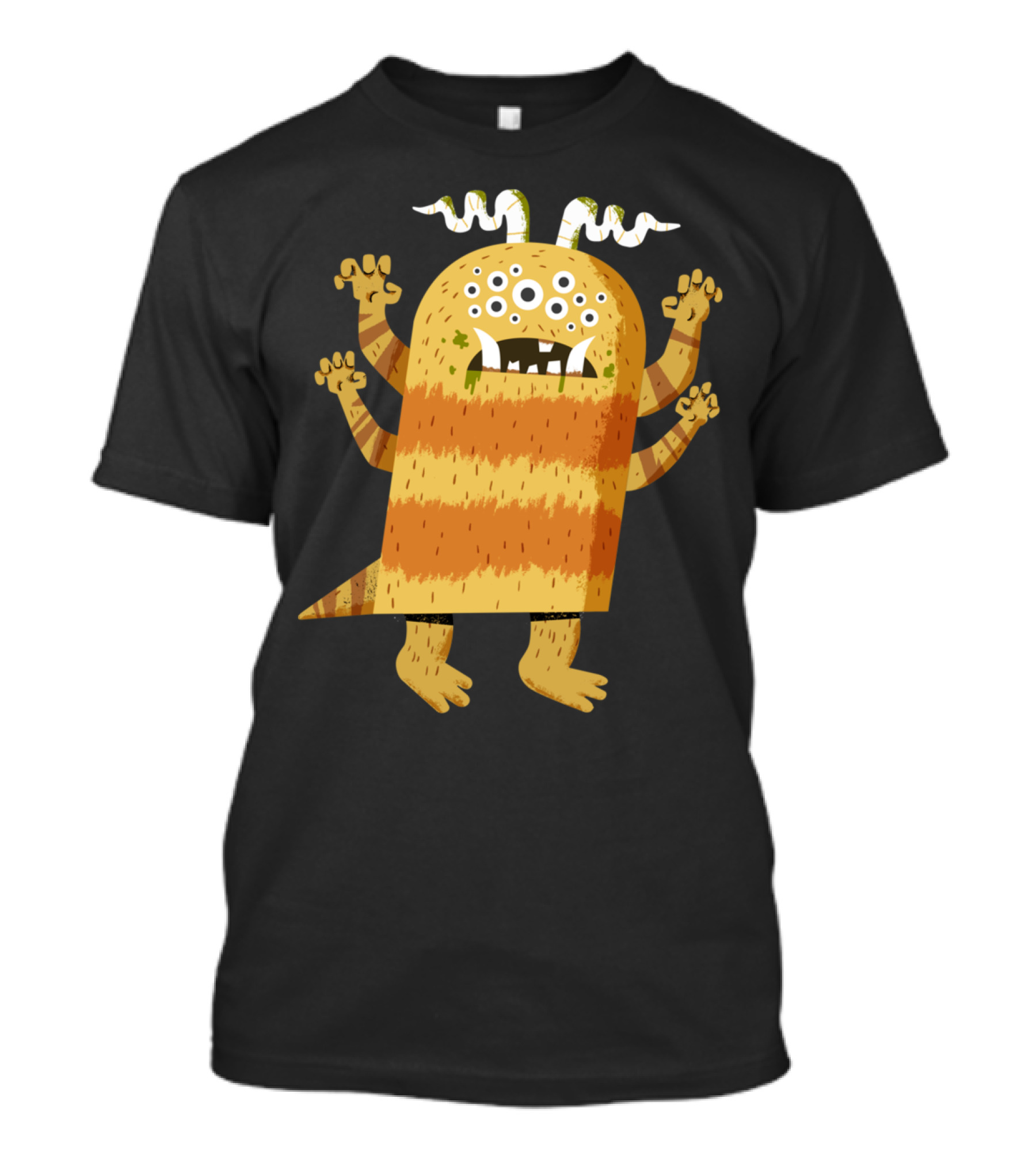 HAIRY HARRY Furry Monster With Horns And Stripes T-Shirt
