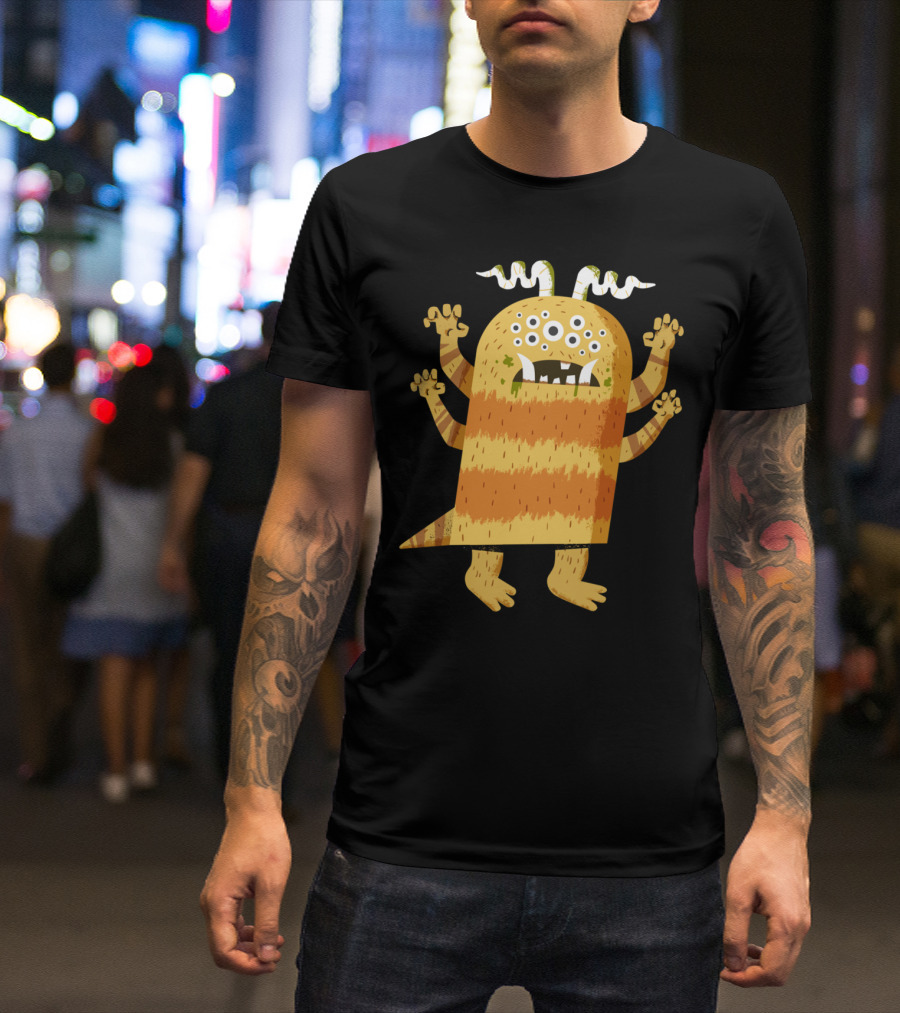 HAIRY HARRY Furry Monster With Horns And Stripes T-Shirt