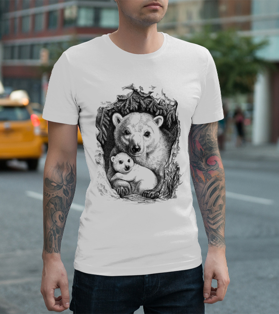 Polar Bear Family In Cozy Den T-Shirt