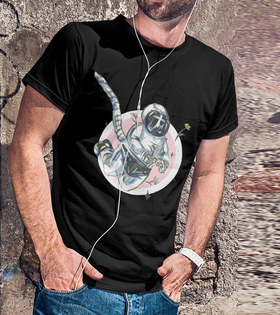 Astronaut Floating With Flowers In Cosmic Circle T-Shirt