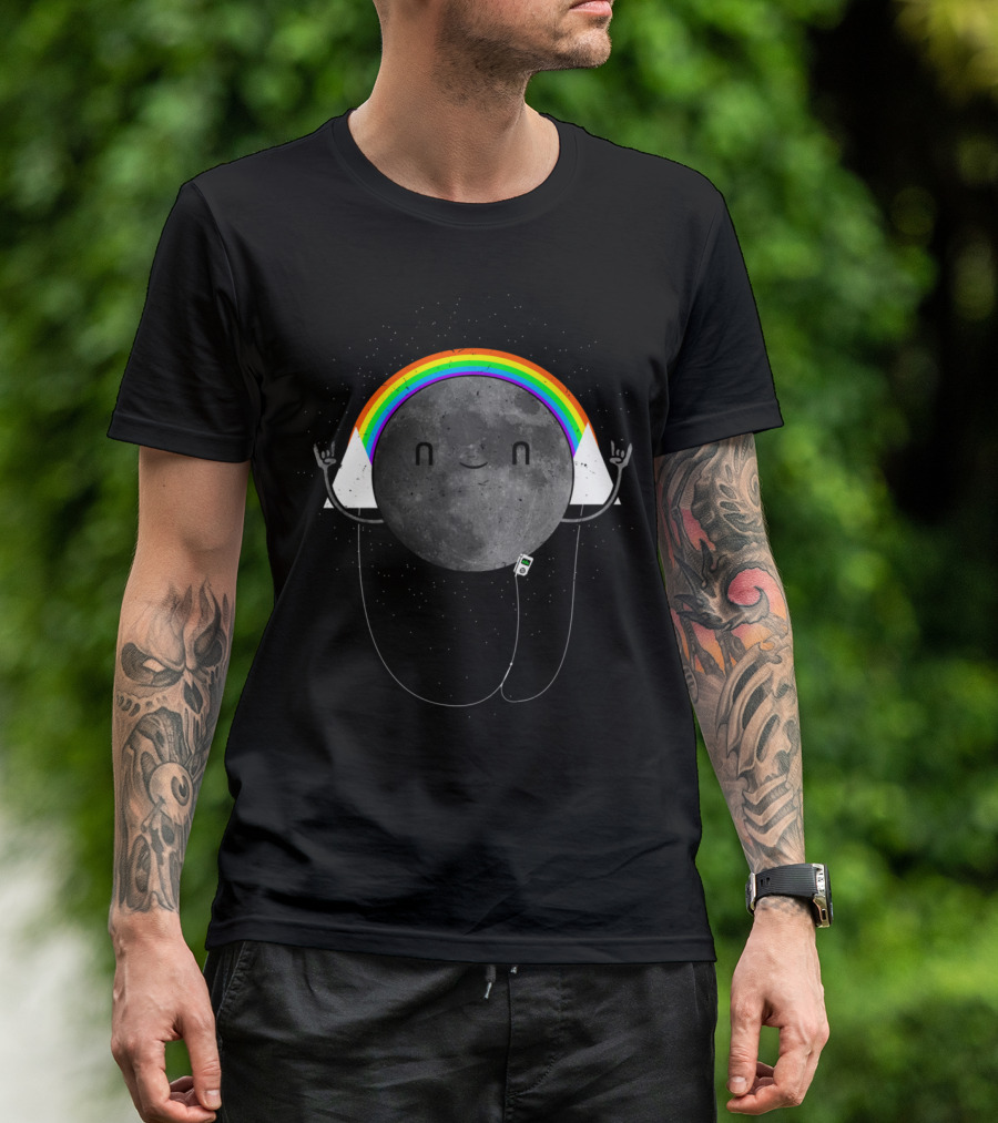 The One Millionth Dark Side Of The Moon Happy Rocking Moon With Rainbow And Music Player T-Shirt