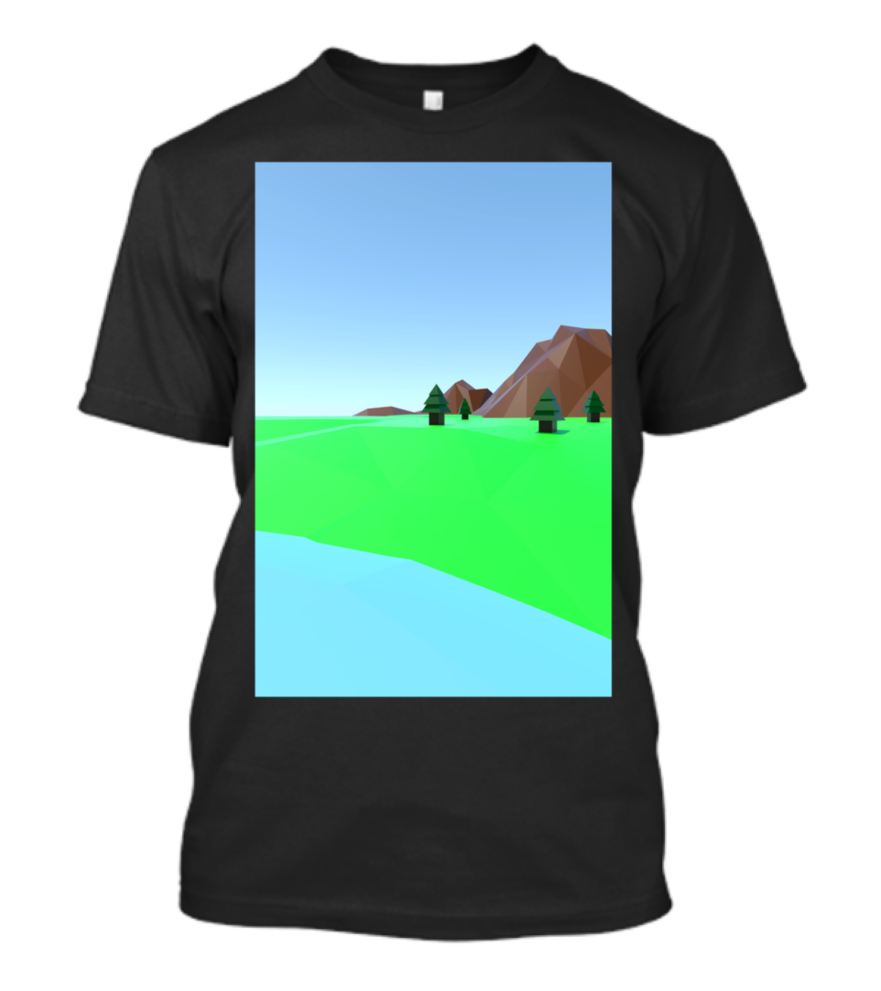 Field Low Poly Landscape With Mountains And Trees T-Shirt