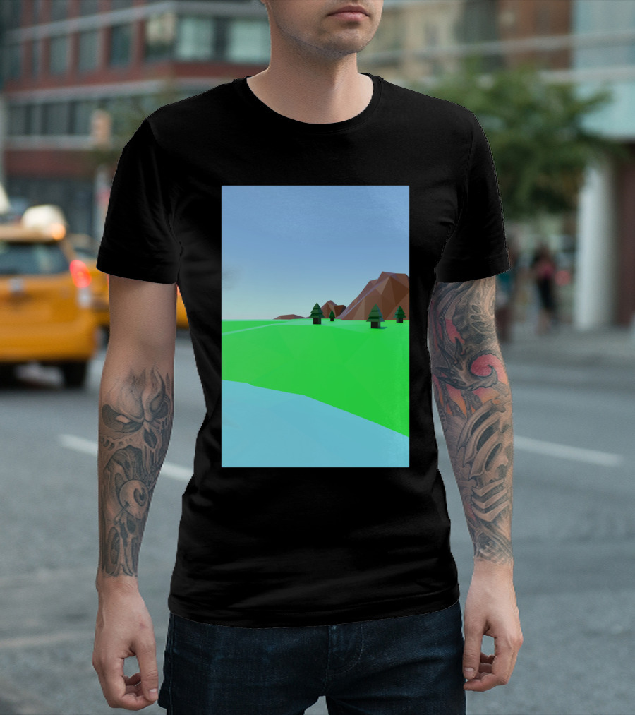 Field Low Poly Landscape With Mountains And Trees T-Shirt