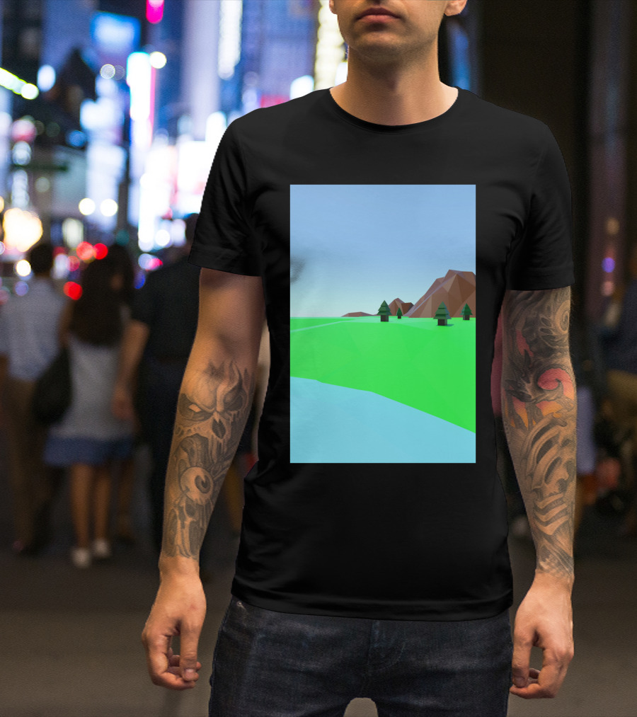 Field Low Poly Landscape With Mountains And Trees T-Shirt