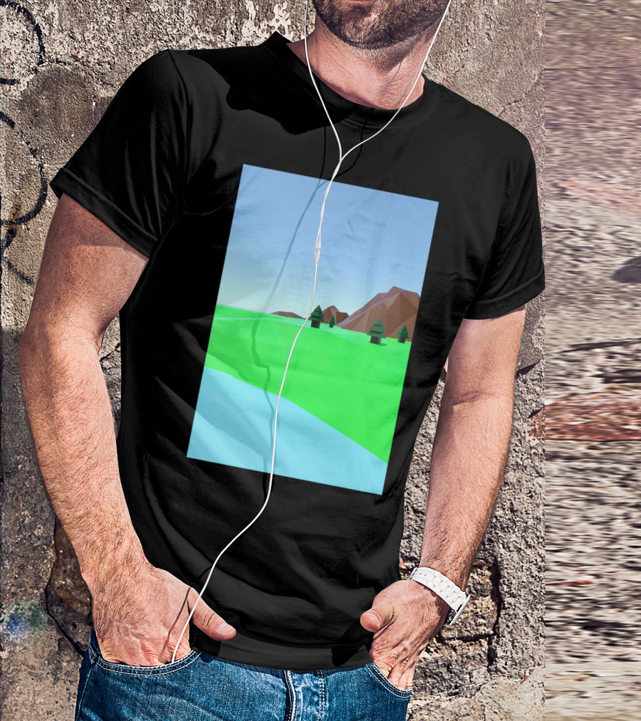 Field Low Poly Landscape With Mountains And Trees T-Shirt