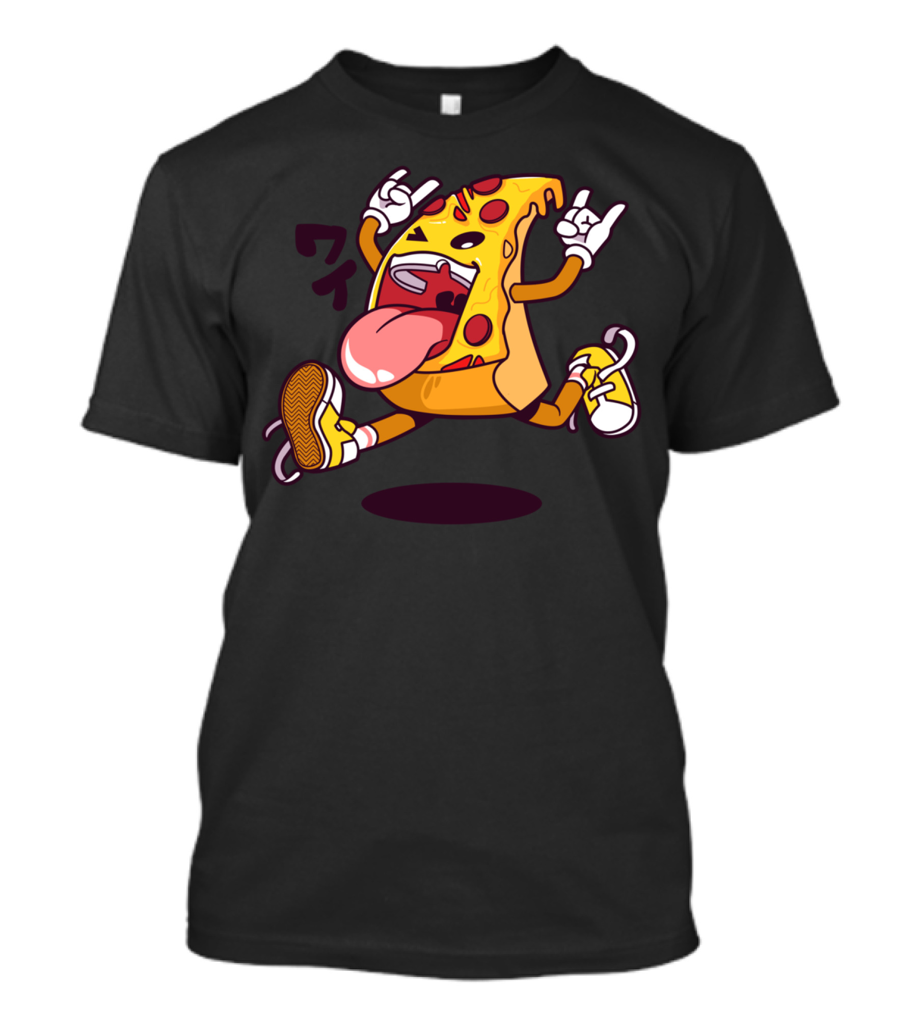 Jumping Pizza Slice With Rock On Gesture And Sneakers T-Shirt