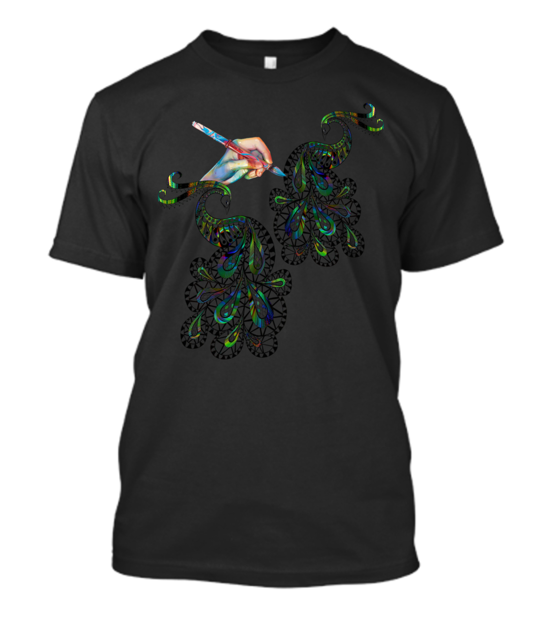 Adult Peacock Doodle Coloring In T-Shirt