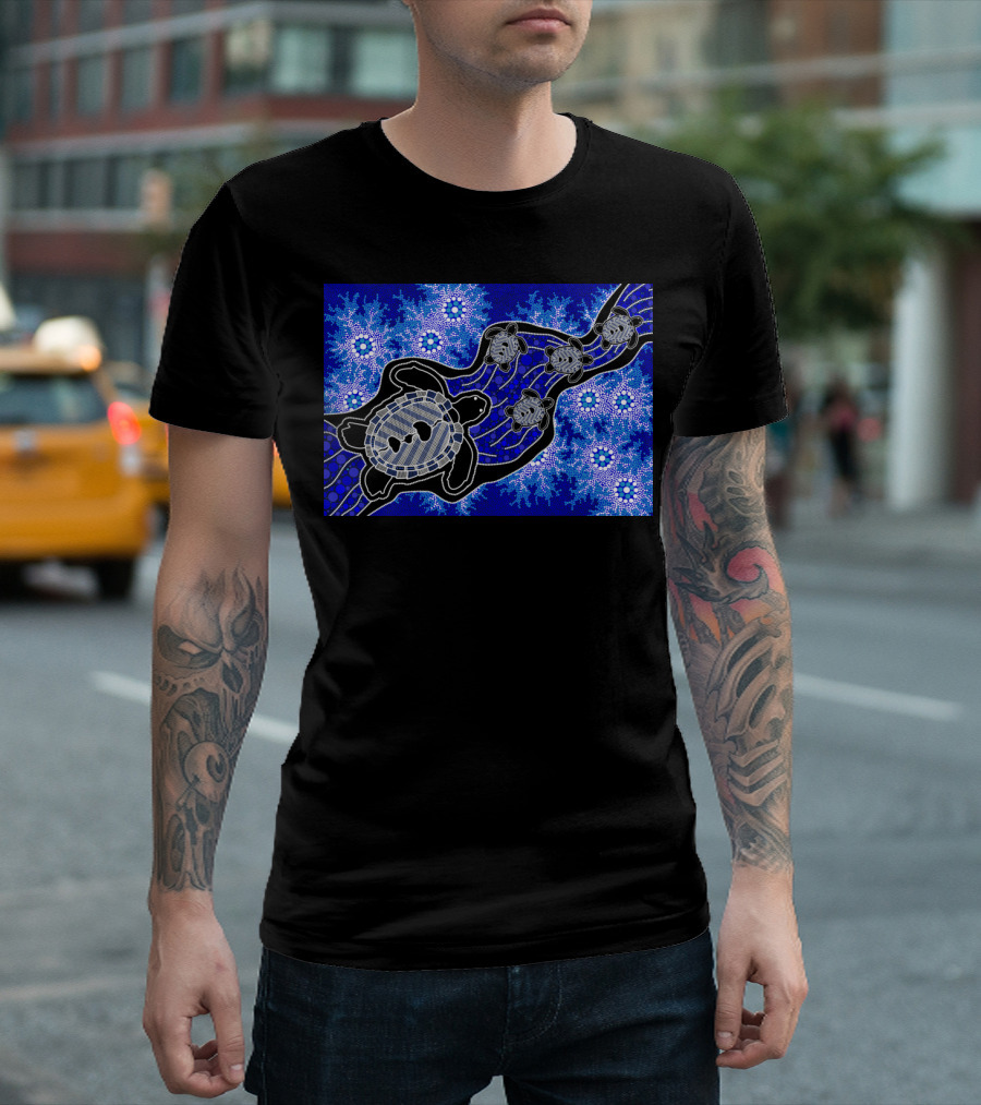 Authentic Aboriginal Art Baby Sea Turtle Dreaming Ocean Journey T-Shirt