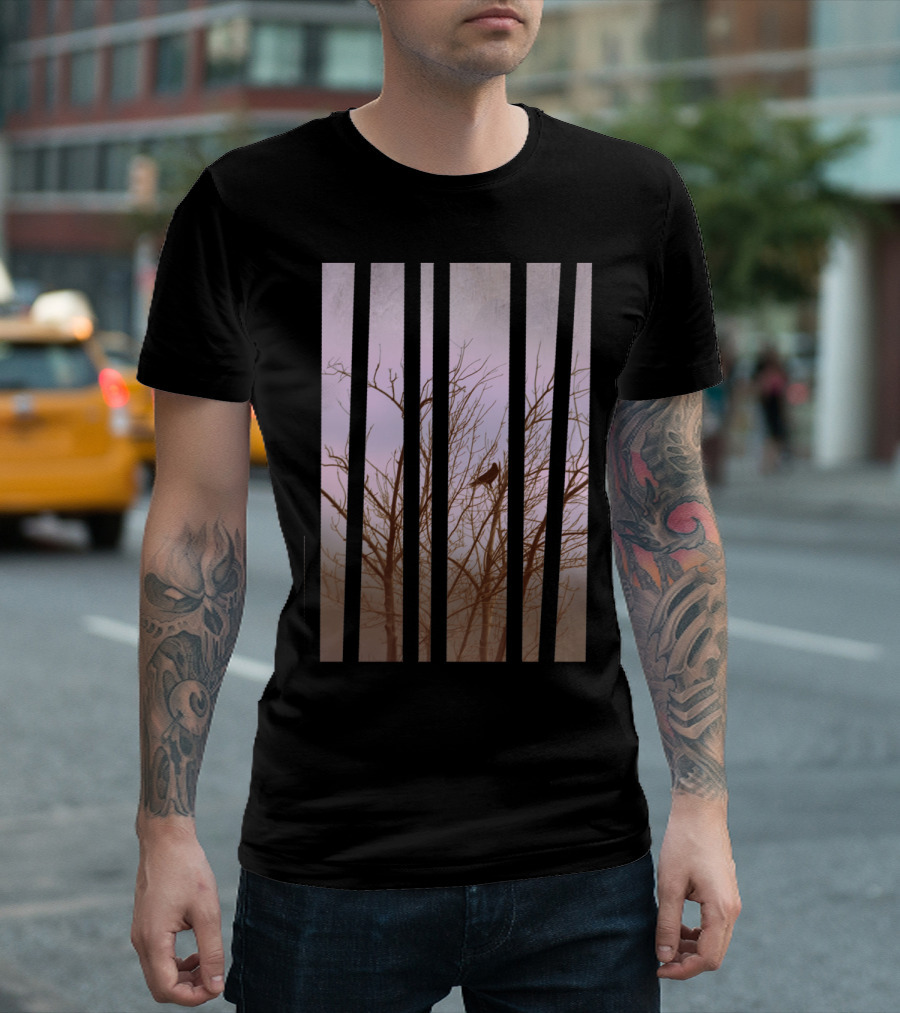 Driving Through The Mist Winter Trees And Lonely Bird T-Shirt