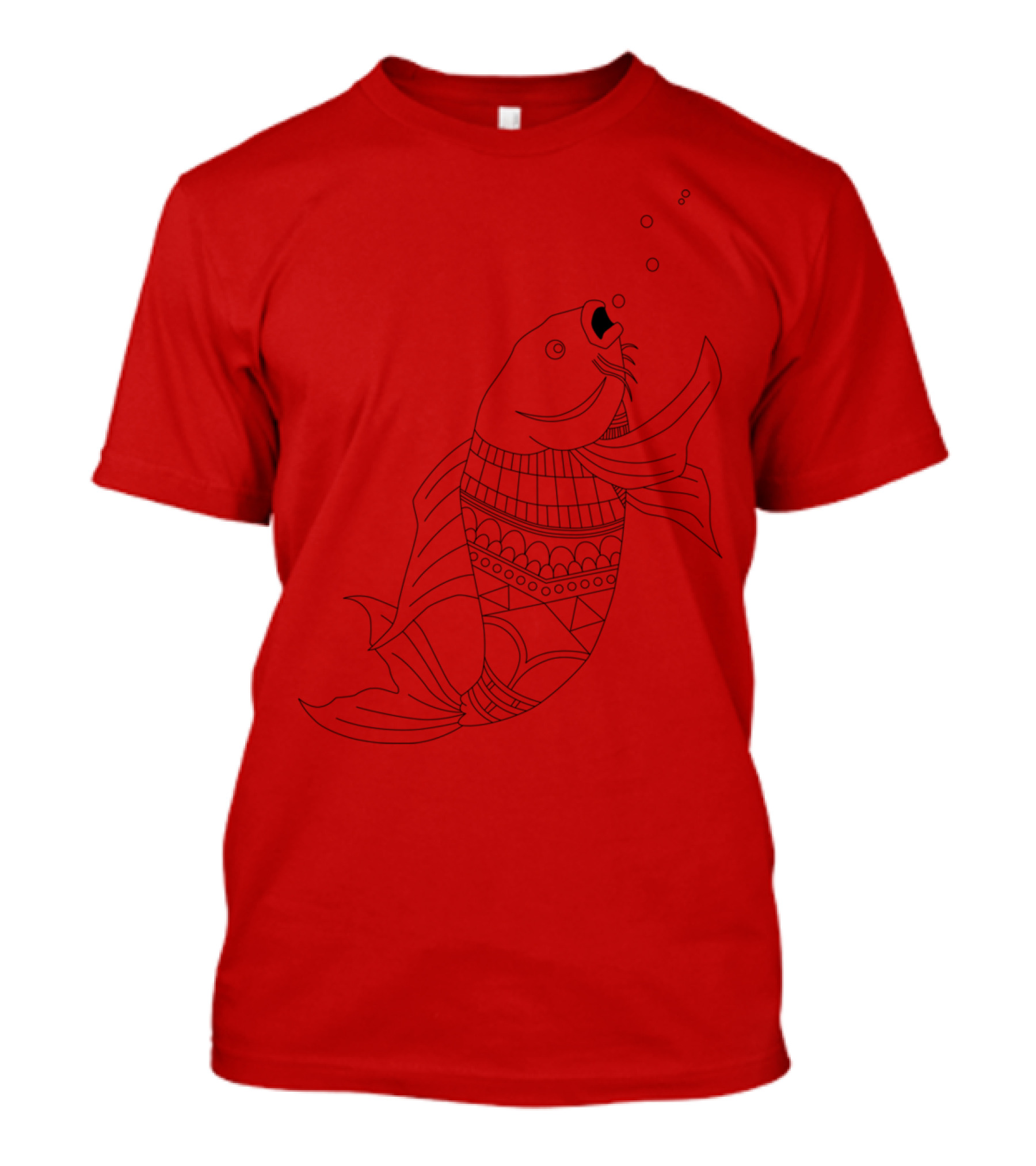 Adult Coloring Print Intricate Koi Fish T-Shirt