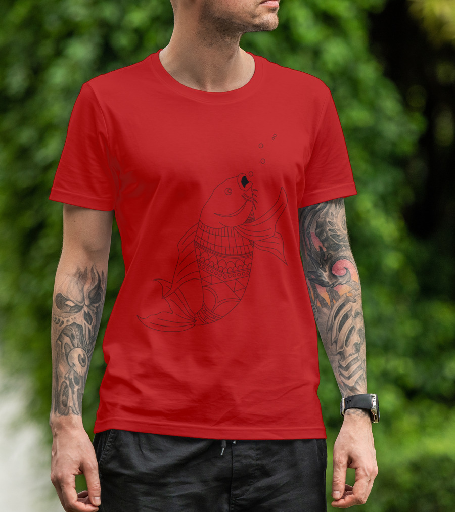 Adult Coloring Print Intricate Koi Fish T-Shirt