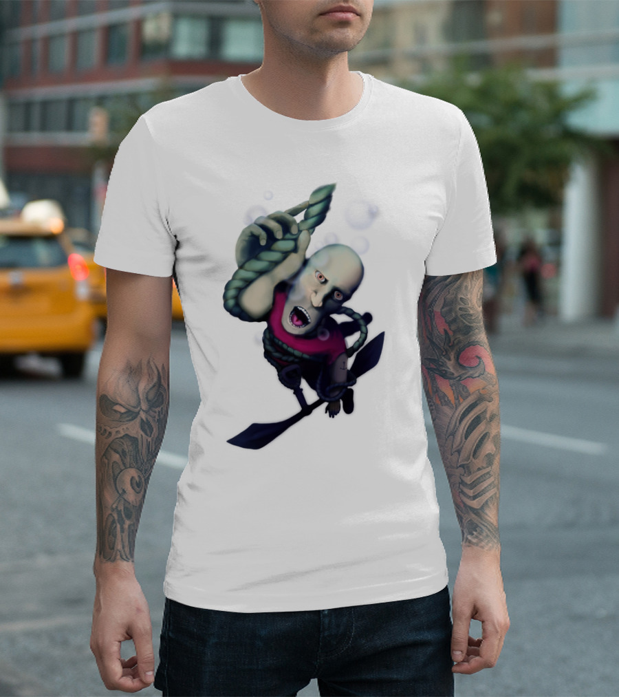 Drowning Man Enveloped In Rope Amidst Bubbles T-Shirt