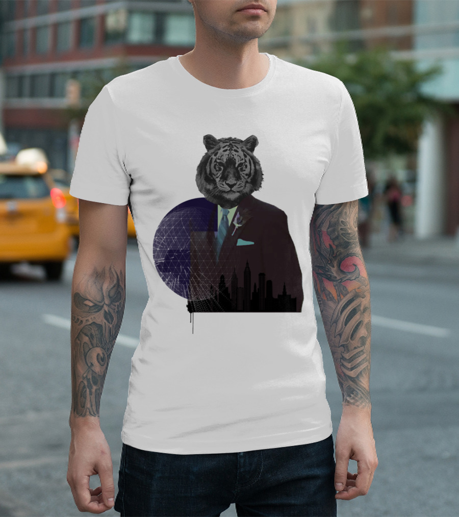 Just A City Tiger Surreal Suit Urban Skyline Tiger Head T-Shirt