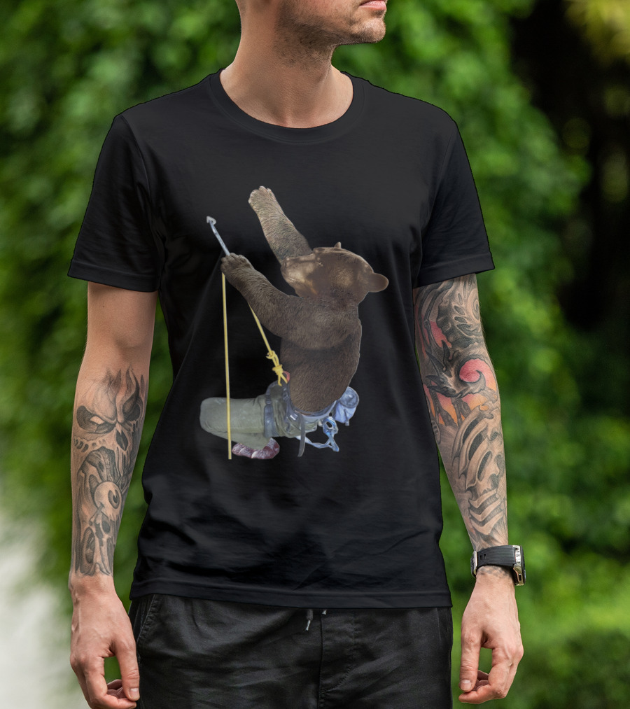 Climbing Bear In Adventure Gear On A T-Shirt