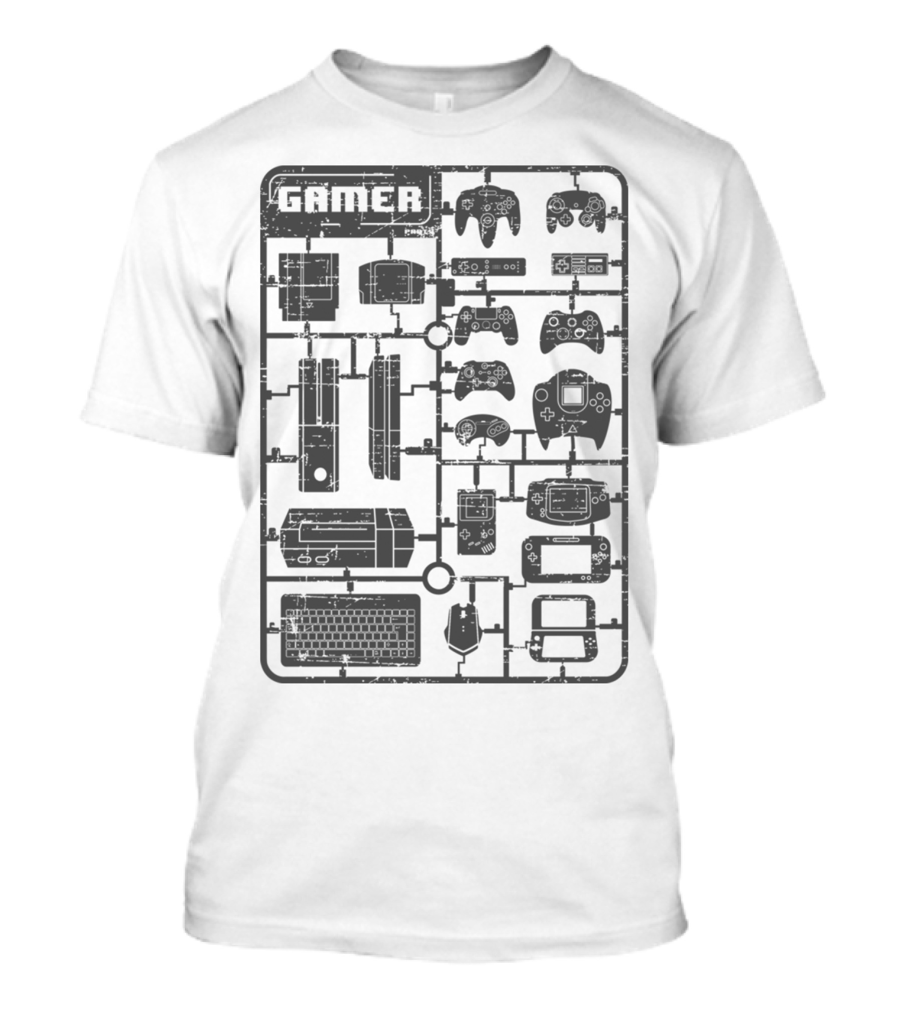 Gamer Parts Controllers Console Keyboard Mouse Gaming Gear Assembly T-Shirt