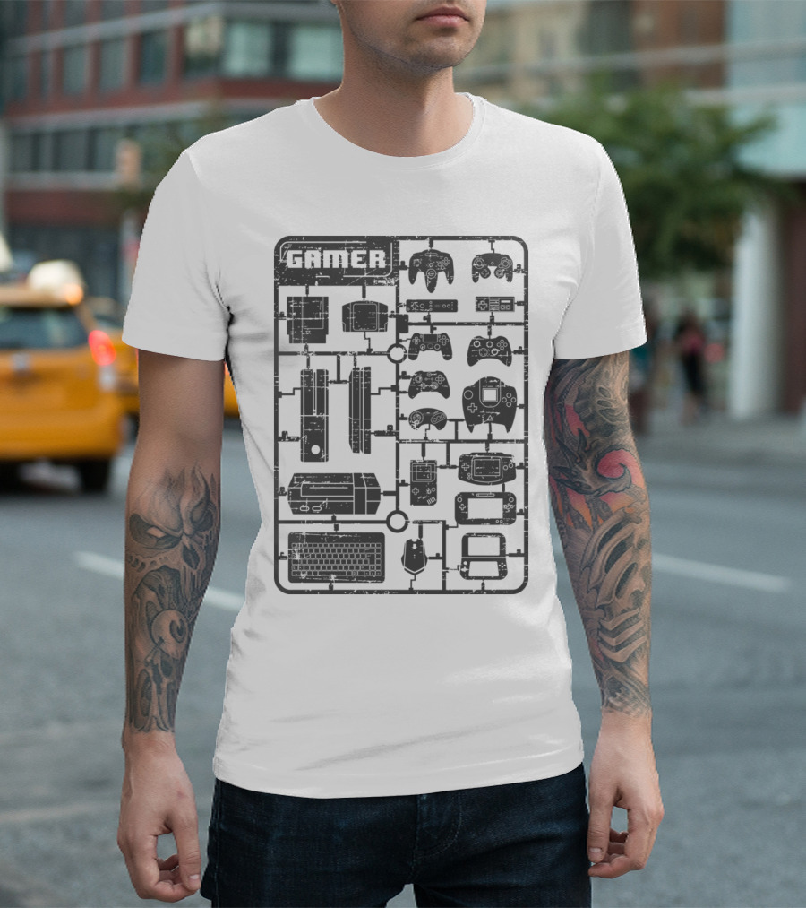 Gamer Parts Controllers Console Keyboard Mouse Gaming Gear Assembly T-Shirt