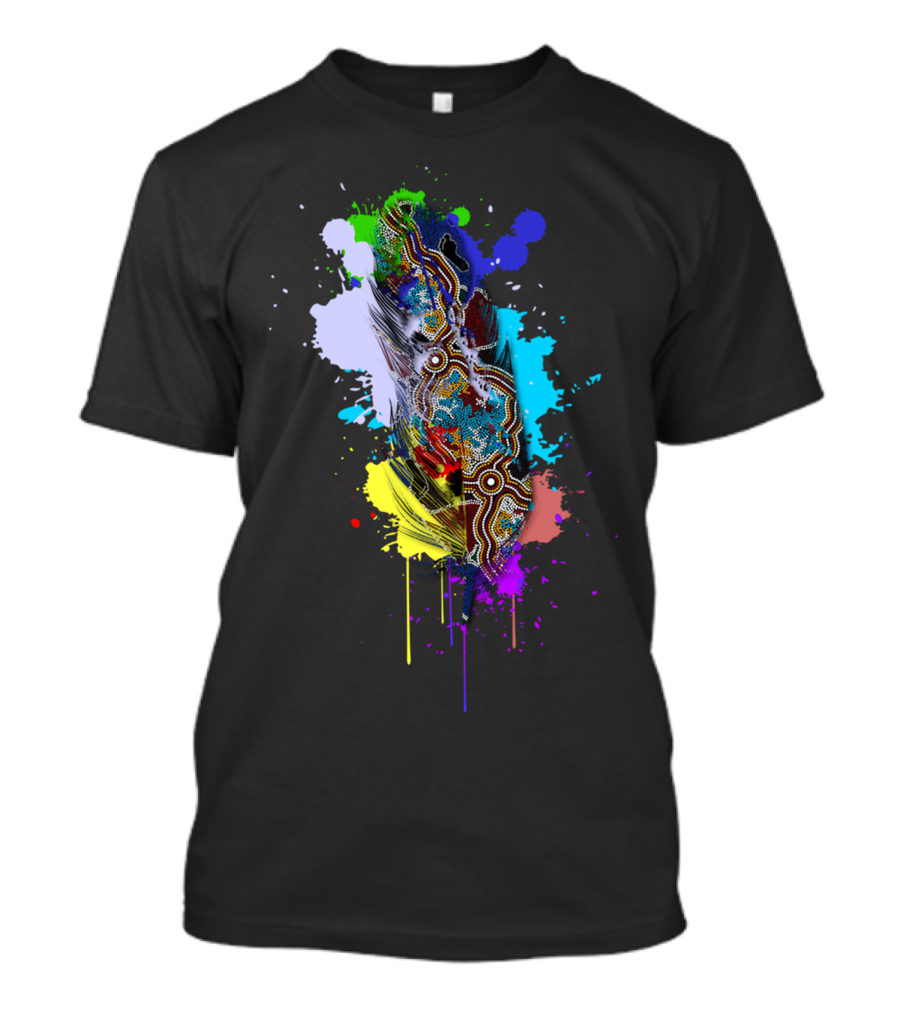 Authentic Aboriginal Art Walking The Rainbow Splash Feather T-Shirt