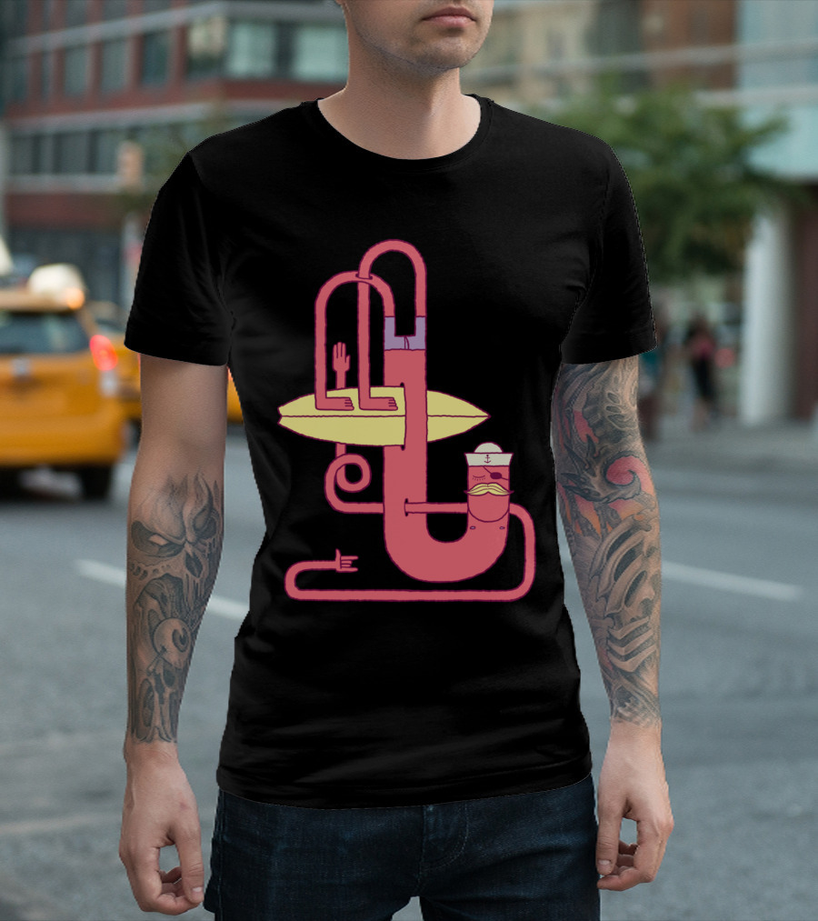 Go Surfing Ale Surfer with Pipe and Waveboard T-Shirt