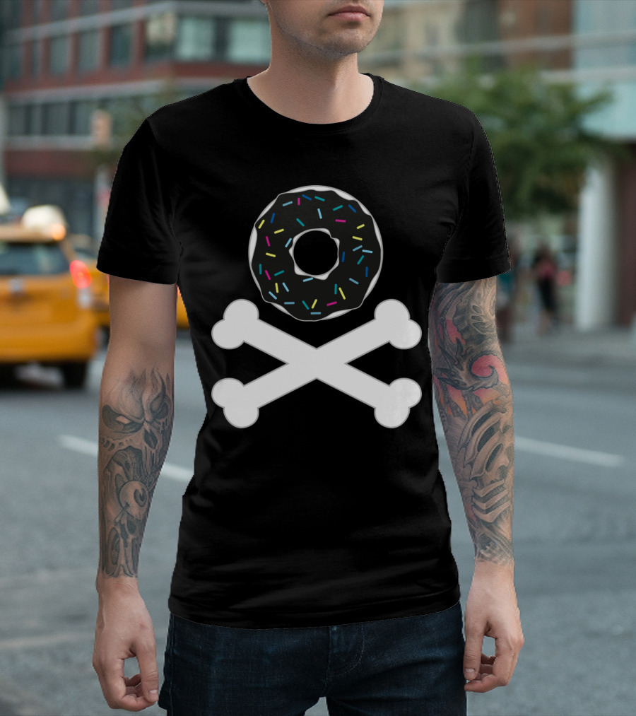 Black Sprinkled Donut Crossbones Skull T-Shirt