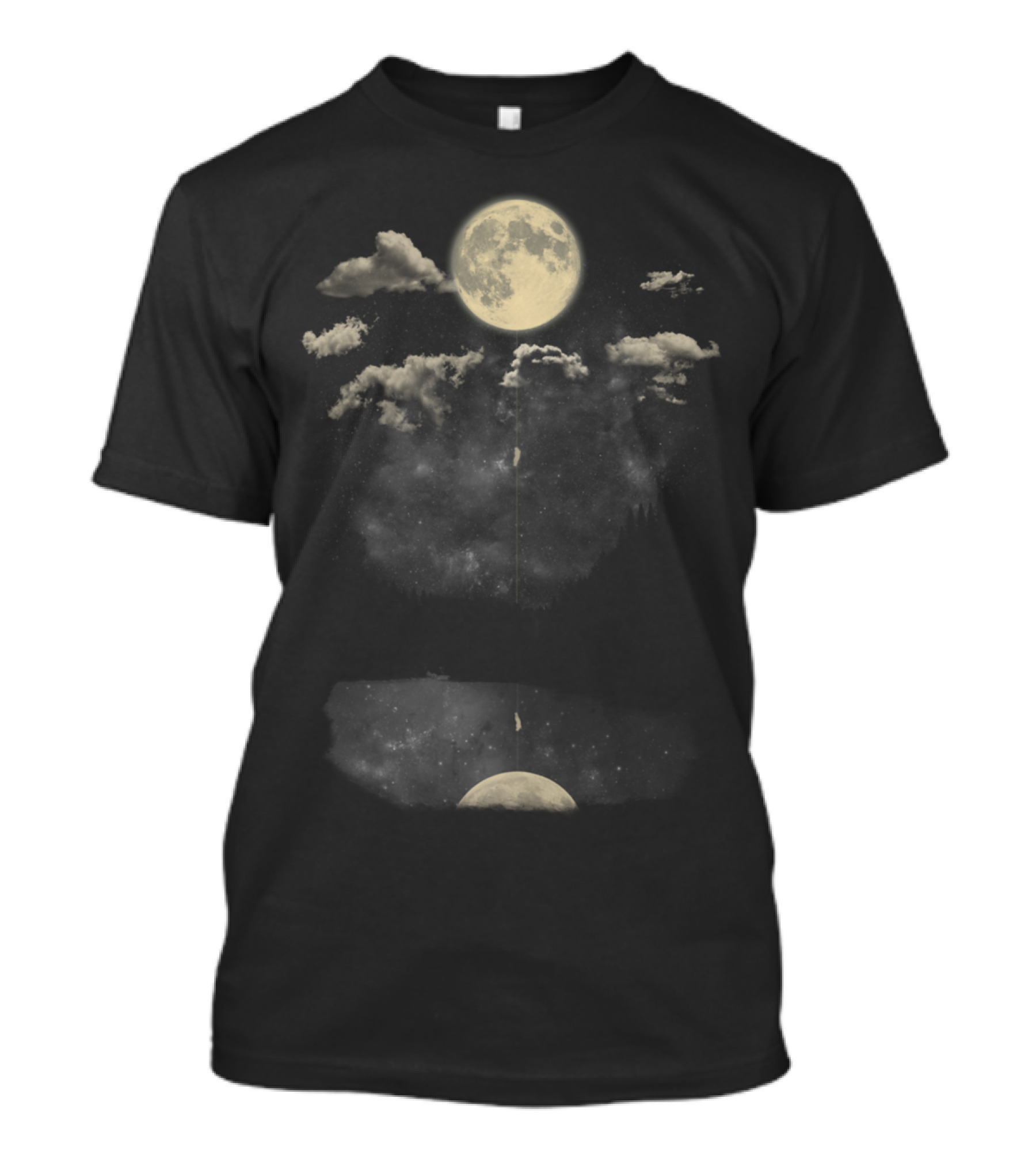 Climbing To The Moon Reflection In Night Sky With Clouds T-Shirt