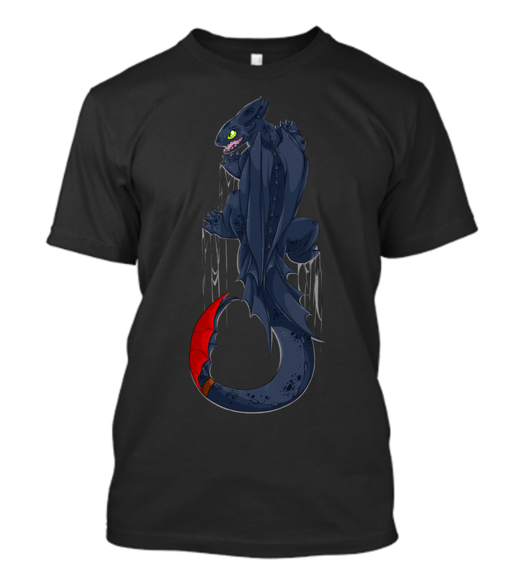 Night Fury Dragon Climbing With Red Tail Fin T-Shirt