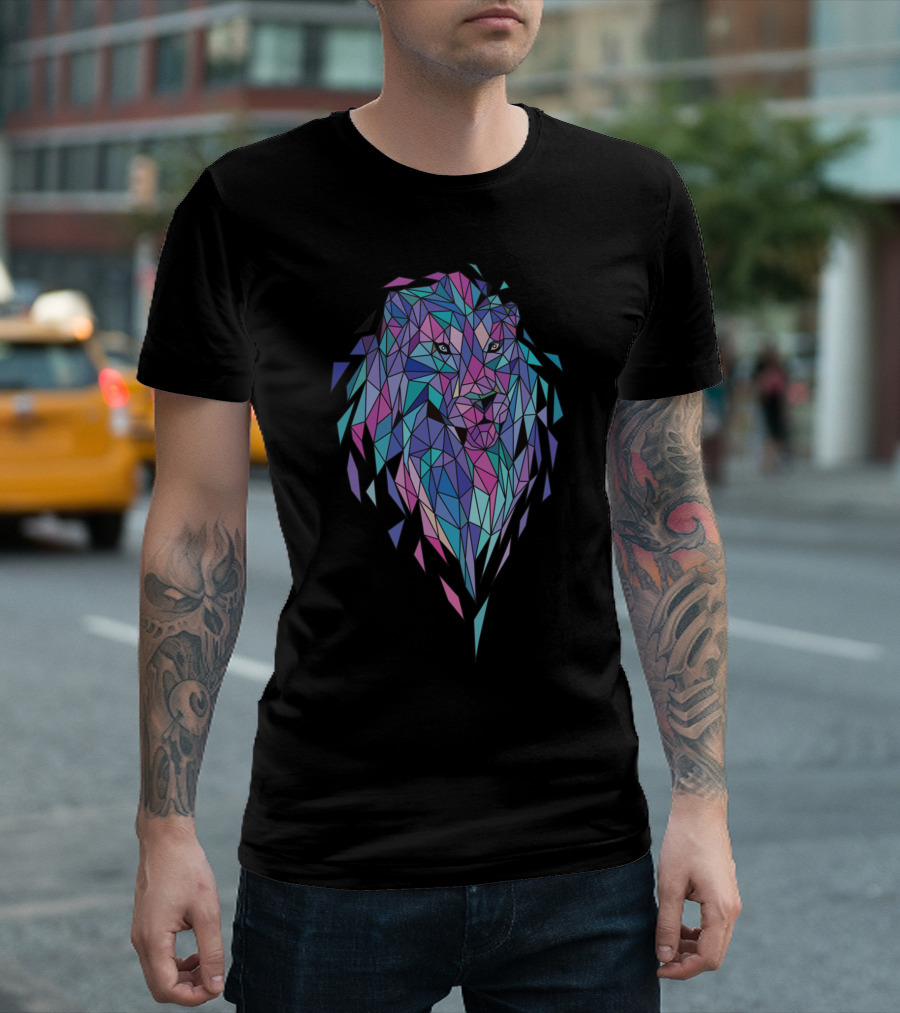 Polygon Lion Geometric Art Multicolor Abstract T-Shirt