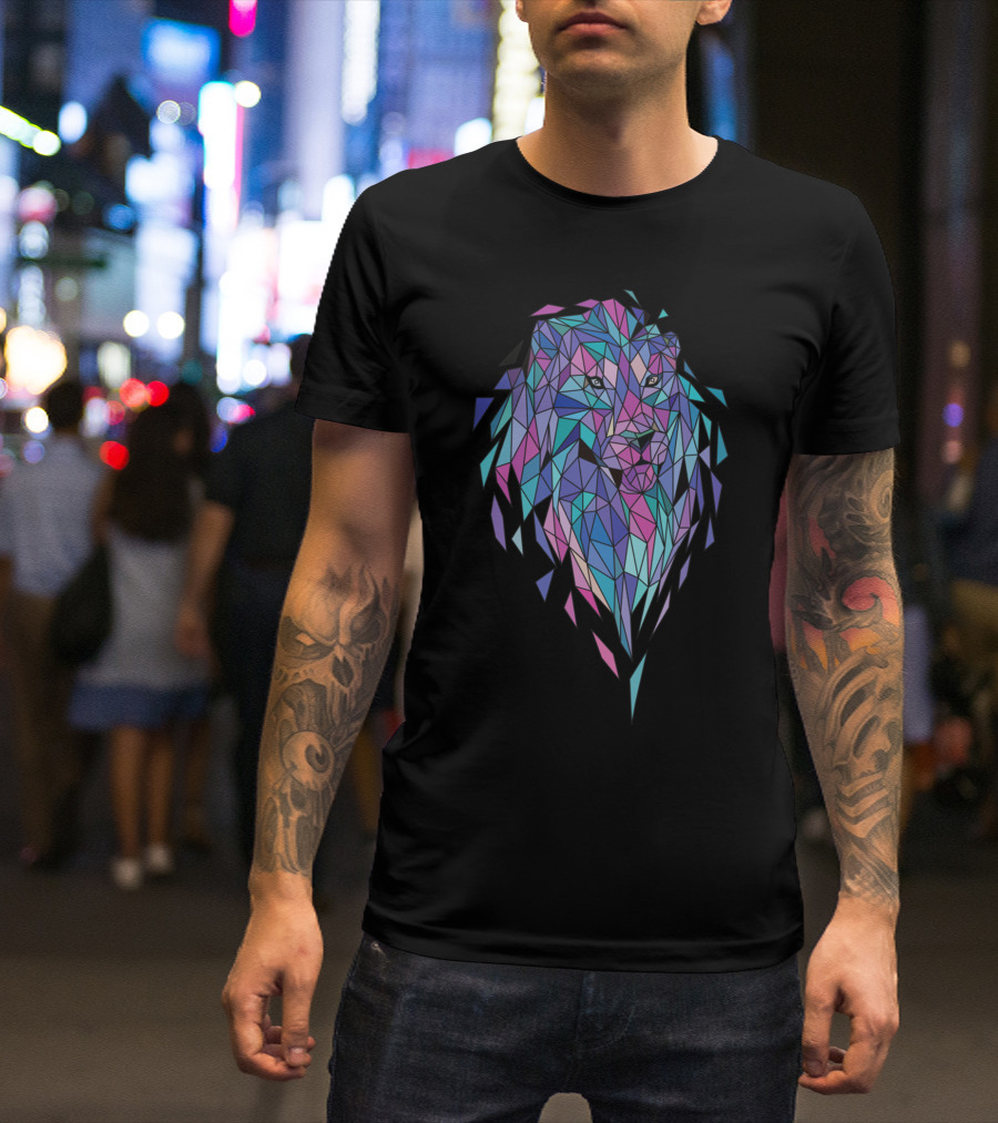 Polygon Lion Geometric Art Multicolor Abstract T-Shirt