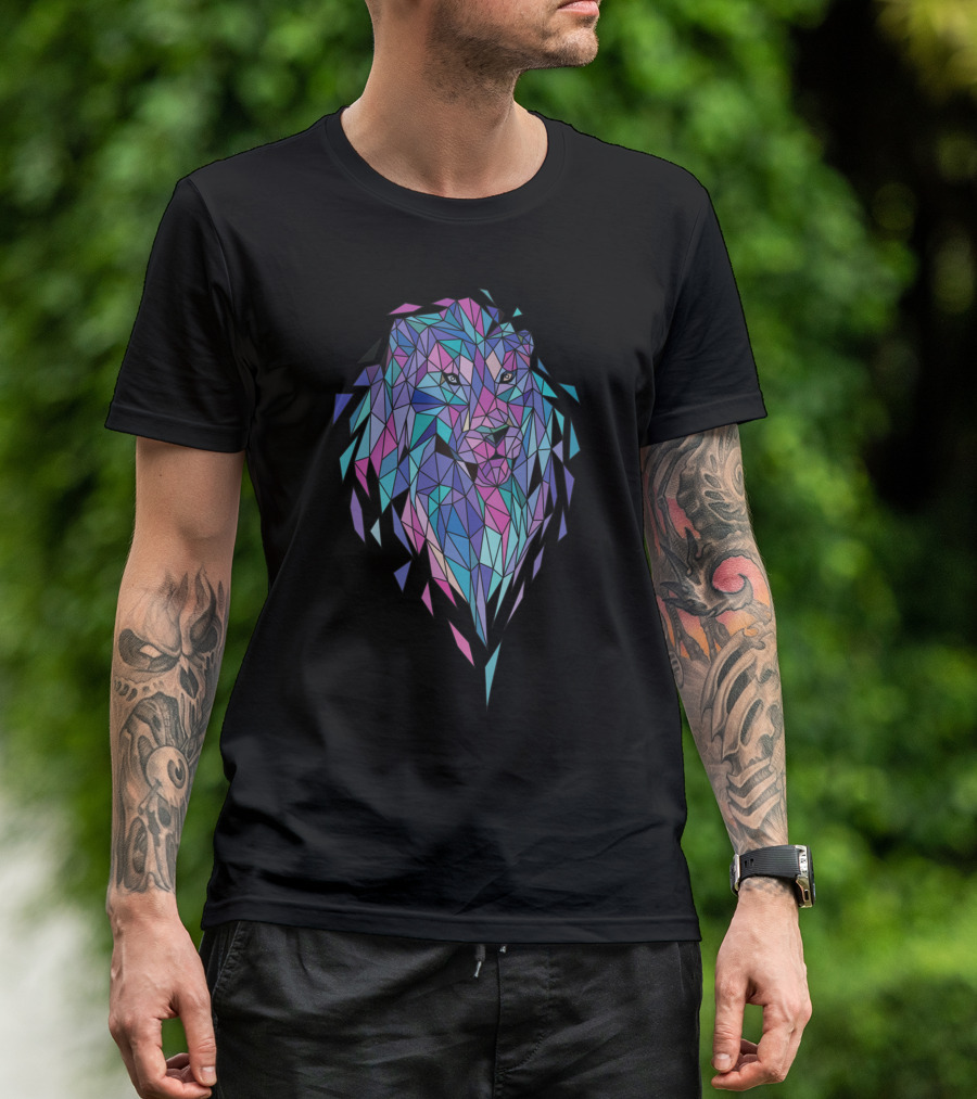 Polygon Lion Geometric Art Multicolor Abstract T-Shirt