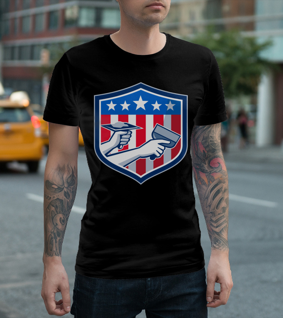 Drywall Repair Service Patriotic American Flag Shield T-Shirt