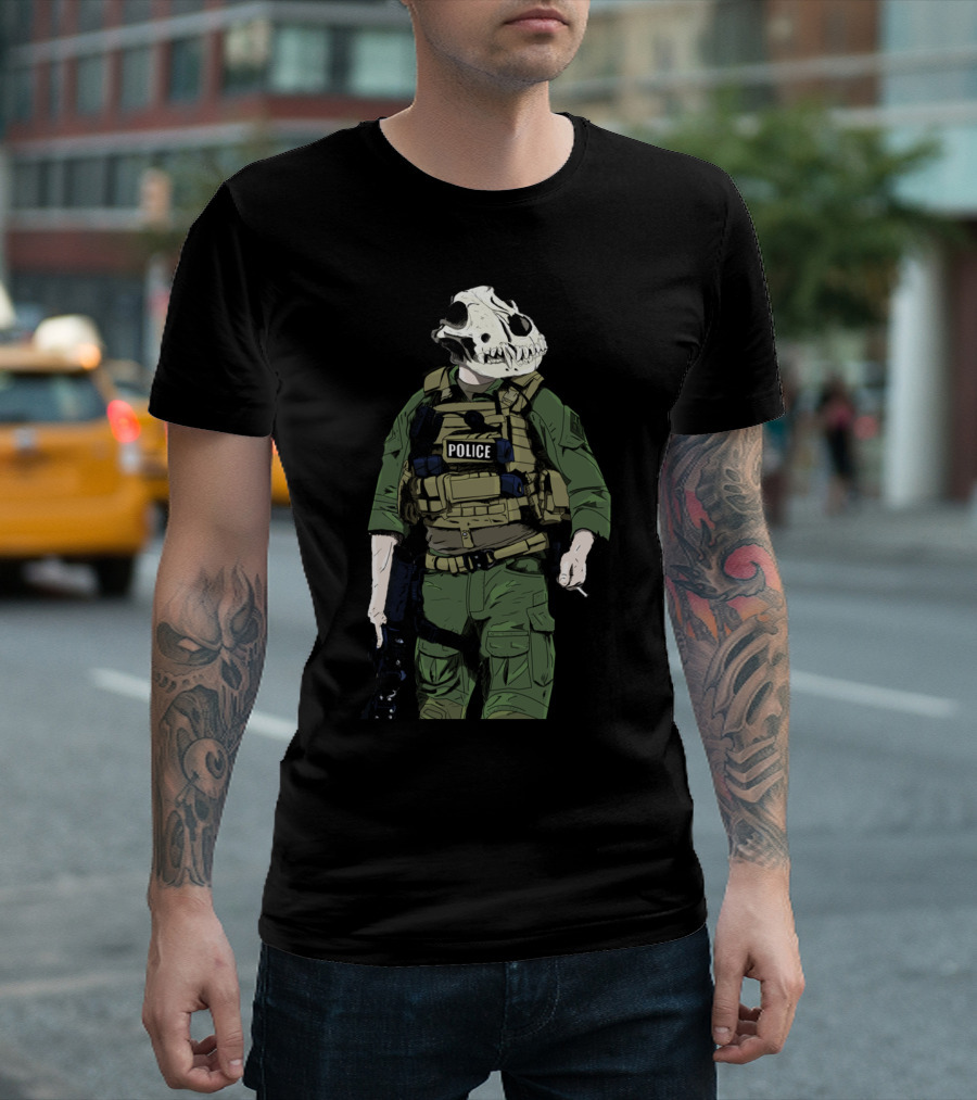 Police Tactical Unit Officer with K9 Skull Helmet T-Shirt