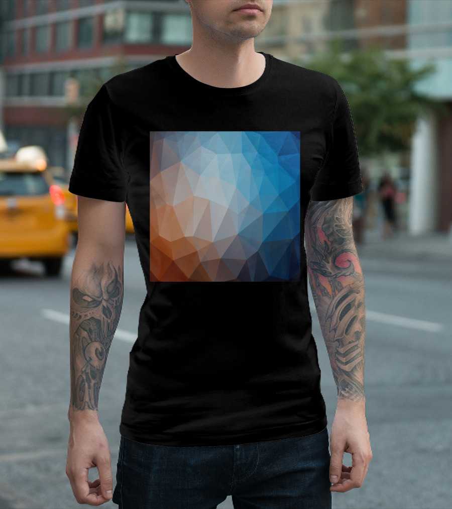 Polygon Geometric Abstract Blue Orange T-Shirt
