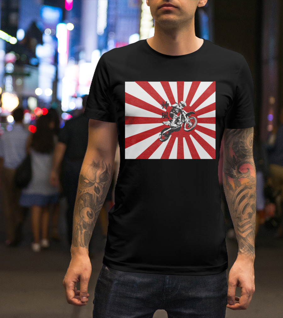 Kamikaze Motocross Rising Sun Motif Japan Kanji T-Shirt
