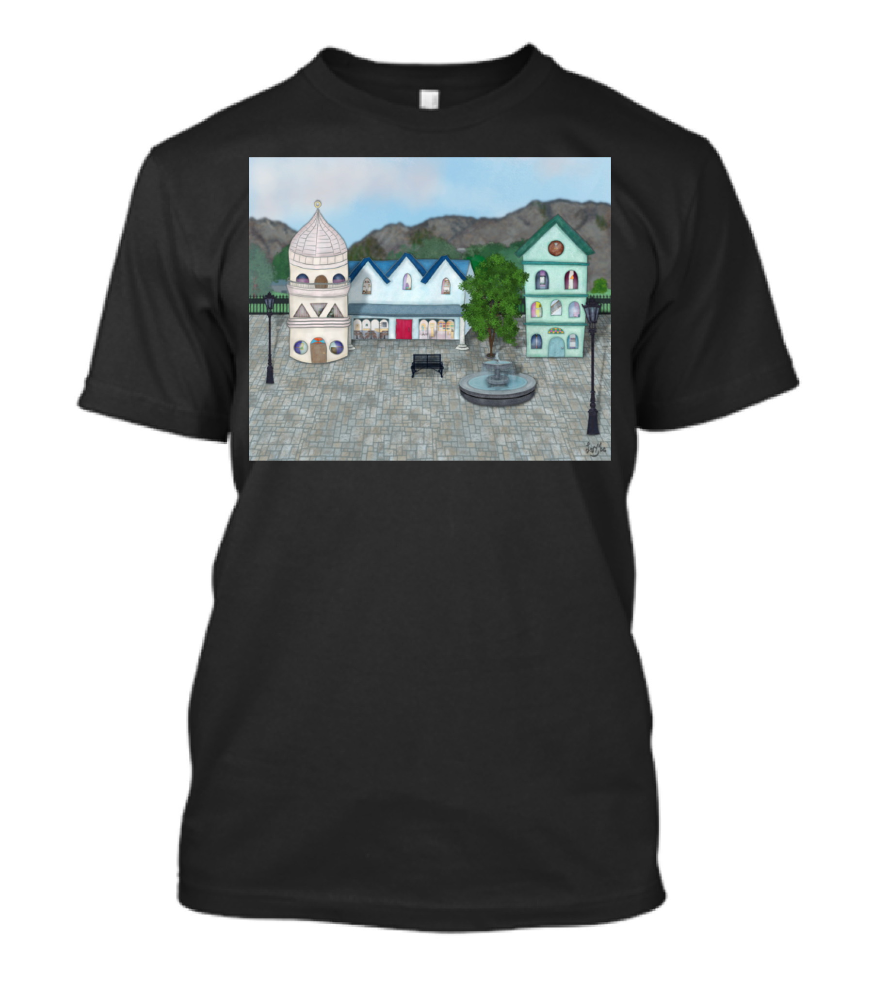 Figures From A Dresden Past Imagined With Historic Architecture Elements And Scenic Town Square T-Shirt
