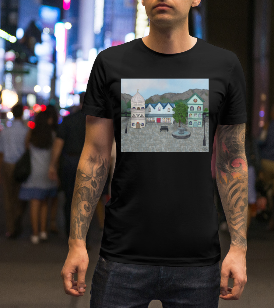 Figures From A Dresden Past Imagined With Historic Architecture Elements And Scenic Town Square T-Shirt