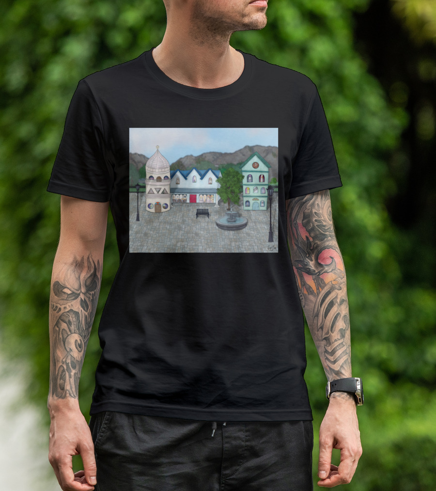 Figures From A Dresden Past Imagined With Historic Architecture Elements And Scenic Town Square T-Shirt