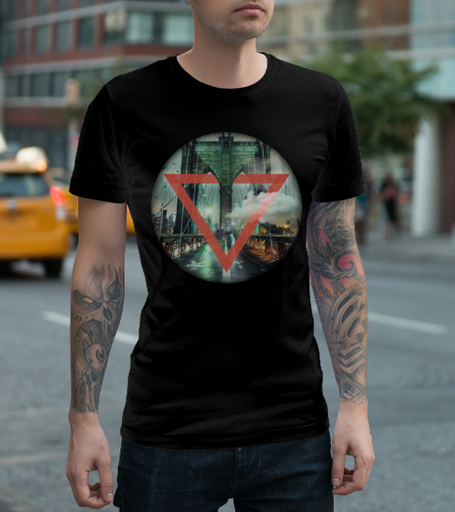 Brooklyn Bridge Closeup Red Triangle Overlay T-Shirt