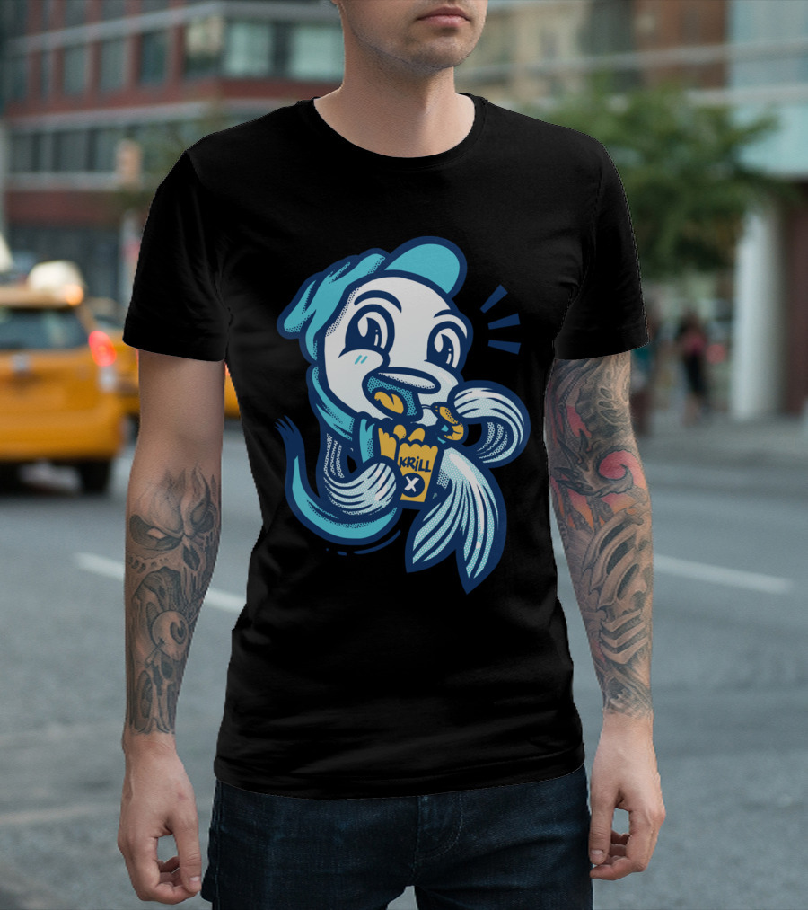 Fish And Krill Pops Blue Character Eating Krill Snacks T-Shirt