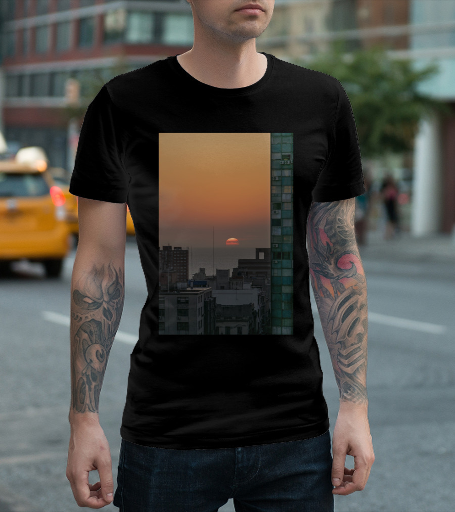 Aerial View Of Sunset At The River In The City Skyline T-Shirt
