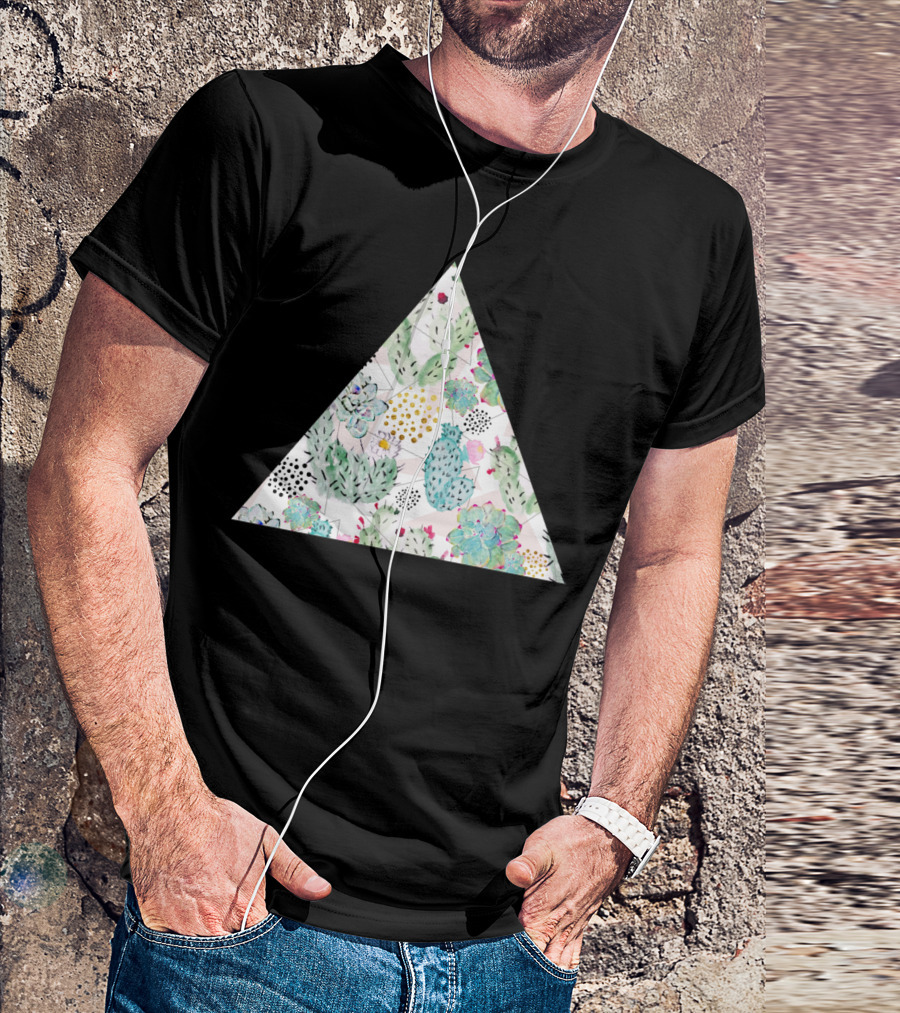 Modern Triangles Hand Painted Cactus T-Shirt