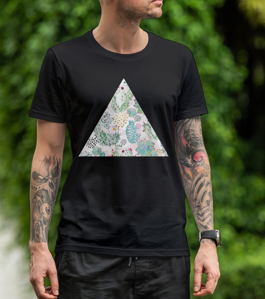 Modern Triangles Hand Painted Cactus T-Shirt