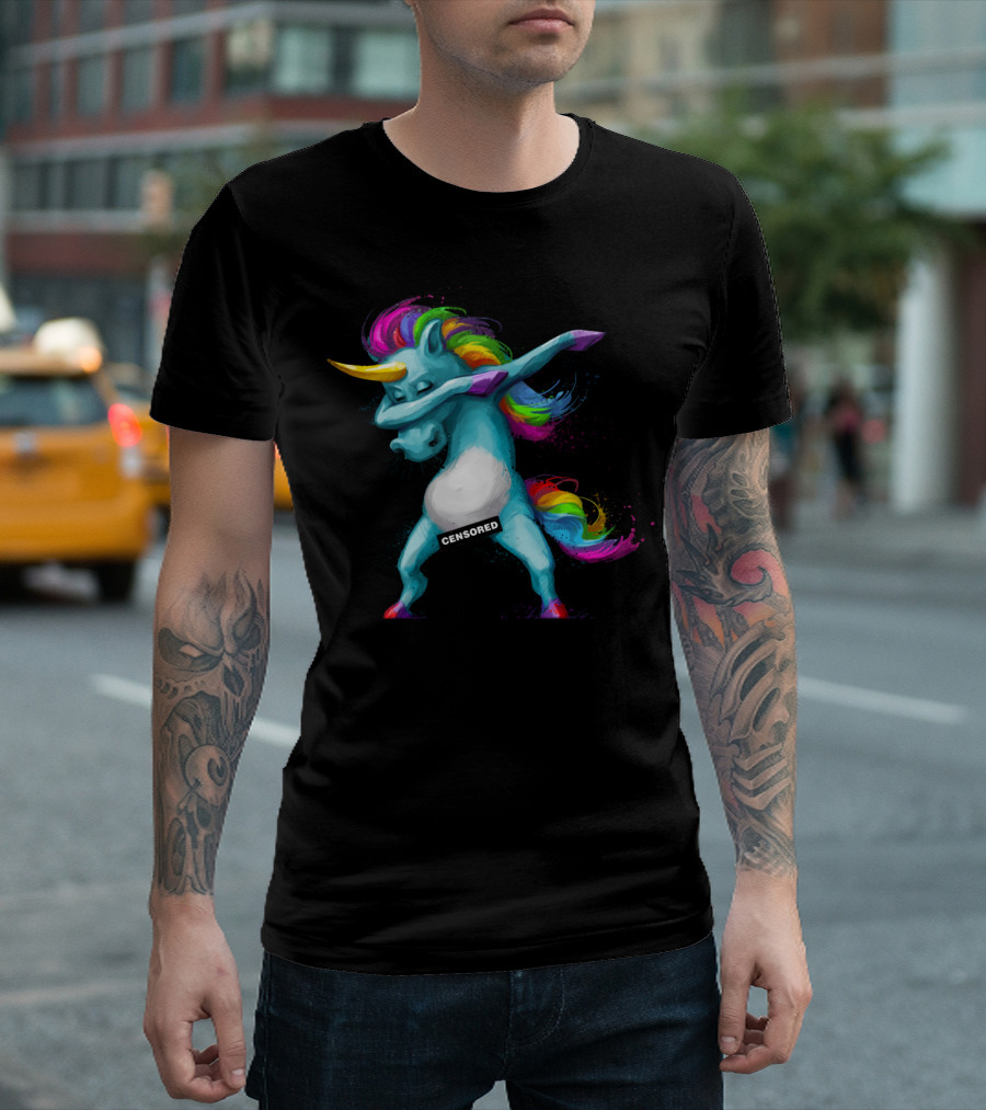 Dabbing Unicorn Censored Rainbow Hair Bow T-Shirt