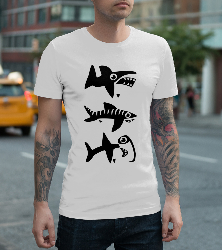 Dumb Sharks Cartoon Trio T-Shirt