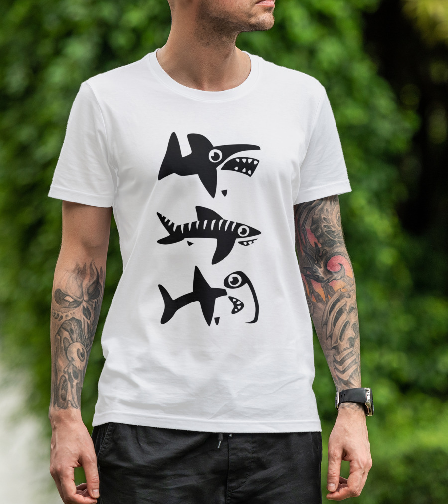Dumb Sharks Cartoon Trio T-Shirt