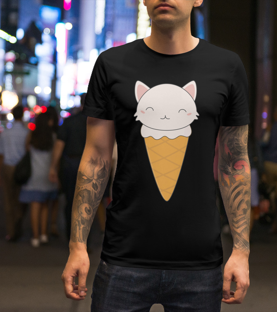 Kawaii Cat Ice Cream Cone Delight T-Shirt