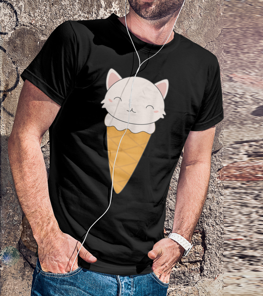 Kawaii Cat Ice Cream Cone Delight T-Shirt